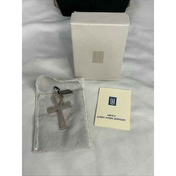 RARE JAMES AVERY STERLING SILVER HAMMERED ANKH & CHAIN BAG & BOX - Picture 6 of 9